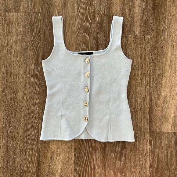 NWOT Zara Knit Corset Tank Top Light Blue Silver Button Front Size Small Pastel - Picture 3 of 15
